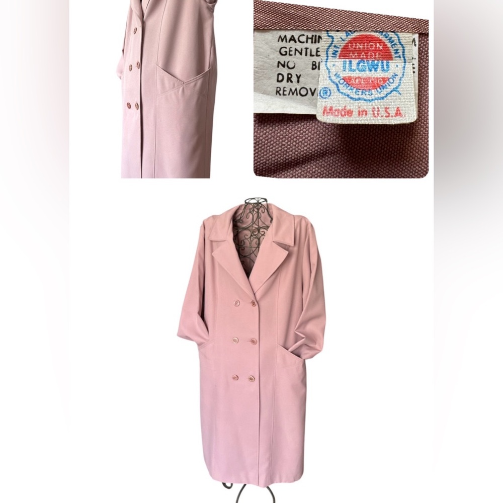 Vintage Unbranded Jacket Trench Coat Long Length Double Breasted Dusty rose Pink